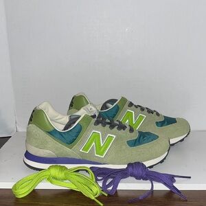 New Balance Colab Stray Rats Olive and Teal Sneakers with Neon Accents ML574RAU